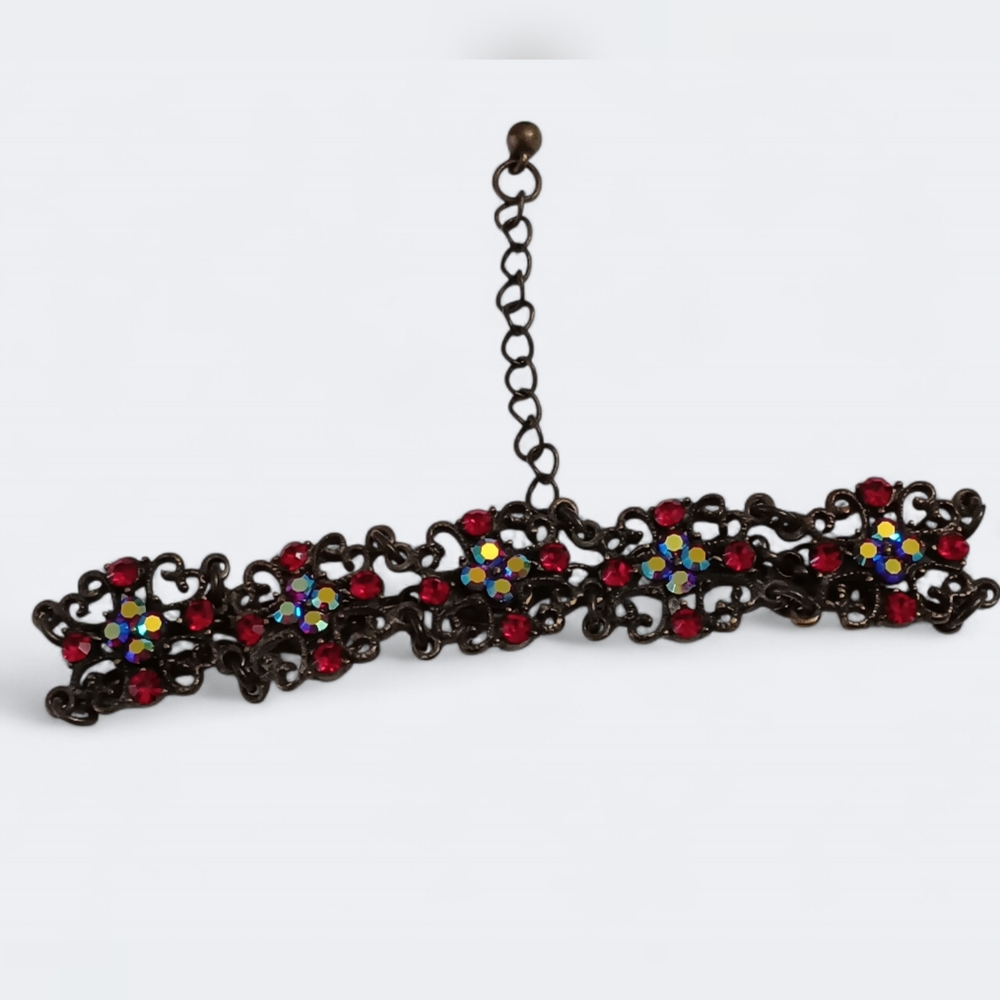 🌟3/$15 Antique Gold Heart Bracelet with Red and Blue Crystals
